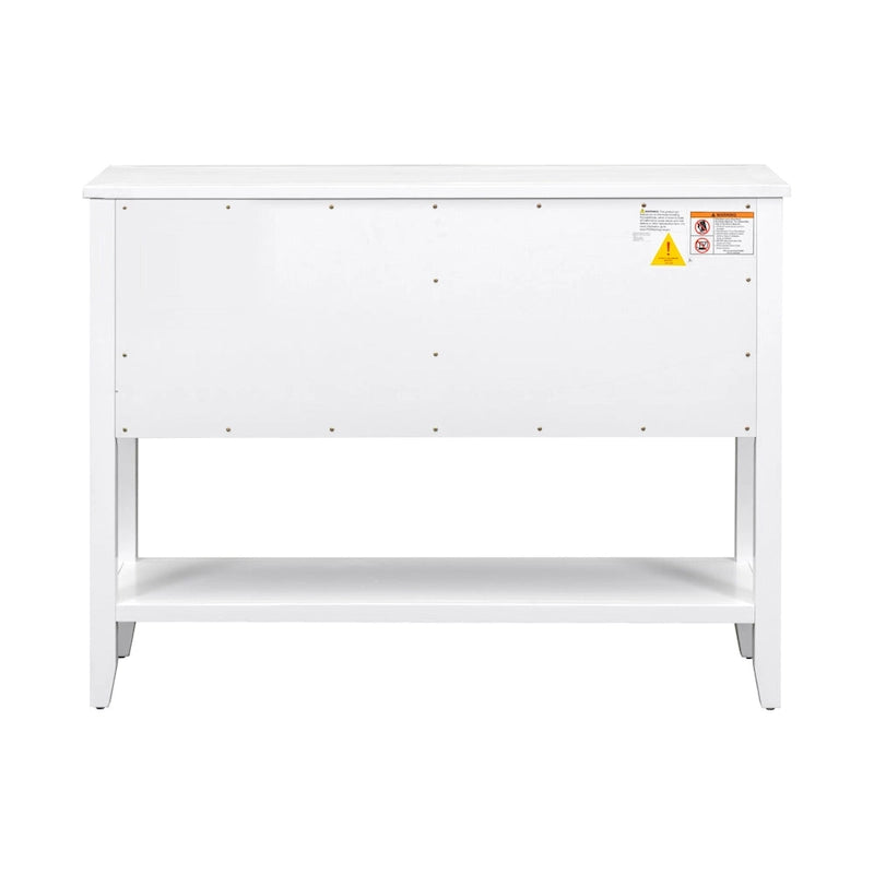 Buffet console de table blanc à 4 tiroirs avec étagère inférieure