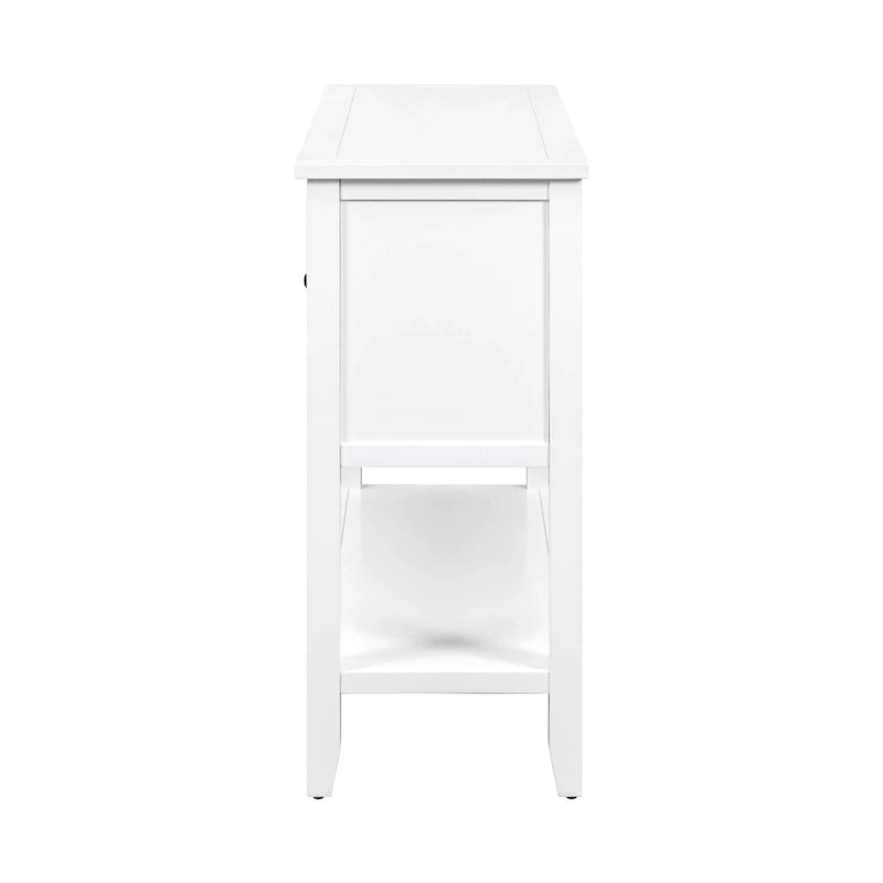 Buffet console de table blanc à 4 tiroirs avec étagère inférieure