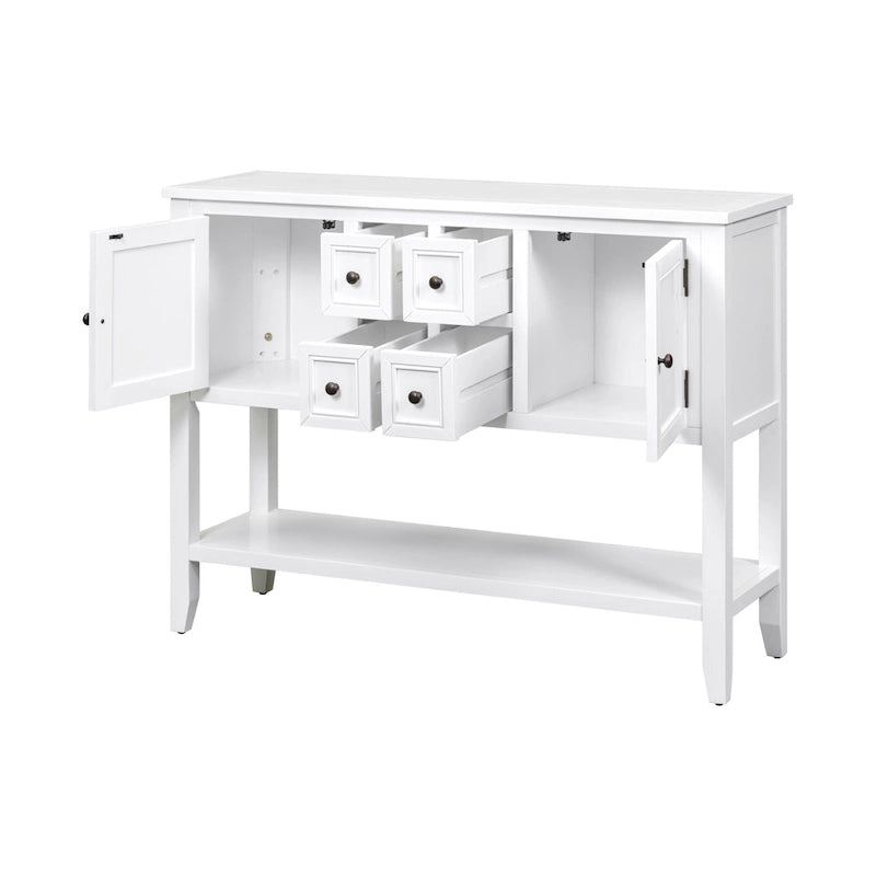 Buffet console de table blanc à 4 tiroirs avec étagère inférieure