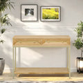 Console rétro en MDF de 45,5 po avec accents dorés, 2 tiroirs de rangement et design géométrique