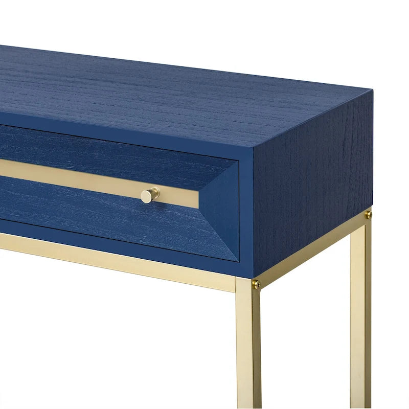 Console rétro en MDF de 45,5 po avec accents dorés, 2 tiroirs de rangement et design géométrique