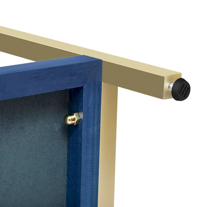 Console rétro en MDF de 45,5 po avec accents dorés, 2 tiroirs de rangement et design géométrique