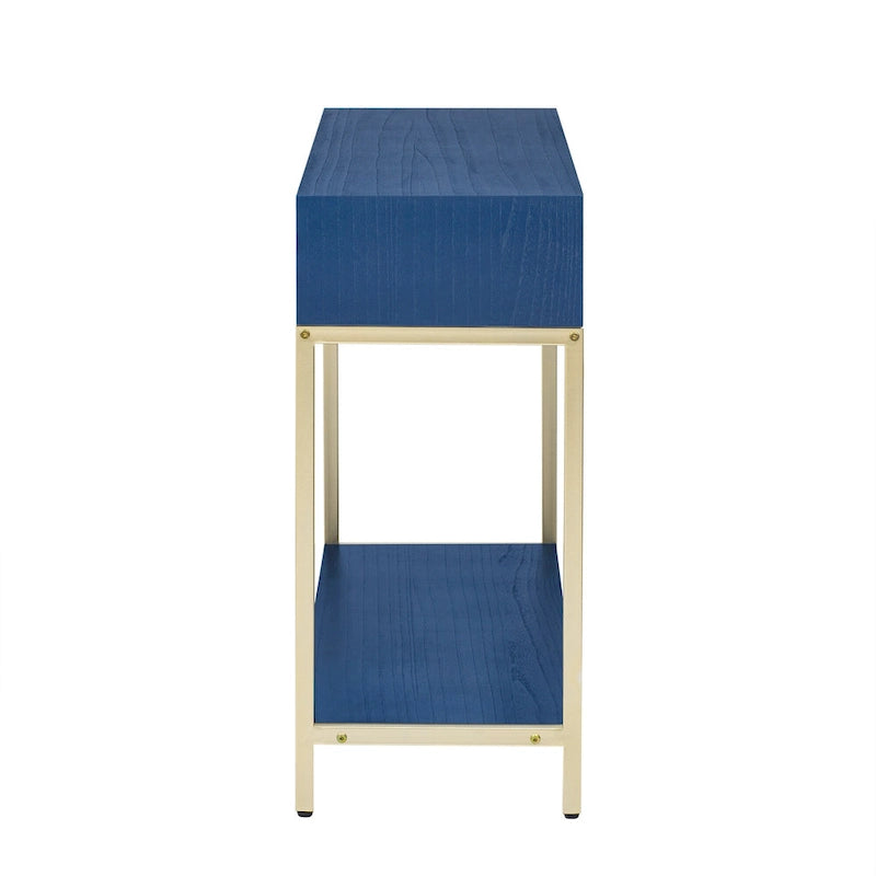 Console rétro en MDF de 45,5 po avec accents dorés, 2 tiroirs de rangement et design géométrique