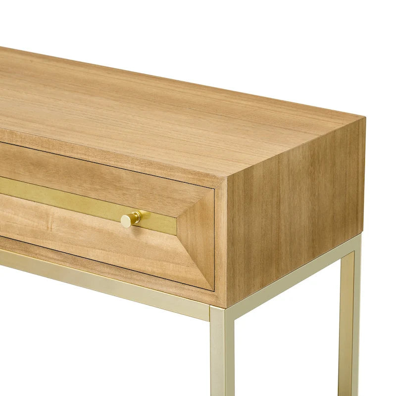 Console rétro en MDF de 45,5 po avec accents dorés, 2 tiroirs de rangement et design géométrique