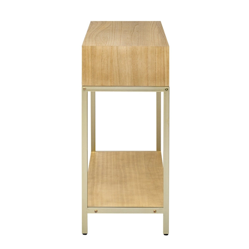 Console rétro en MDF de 45,5 po avec accents dorés, 2 tiroirs de rangement et design géométrique