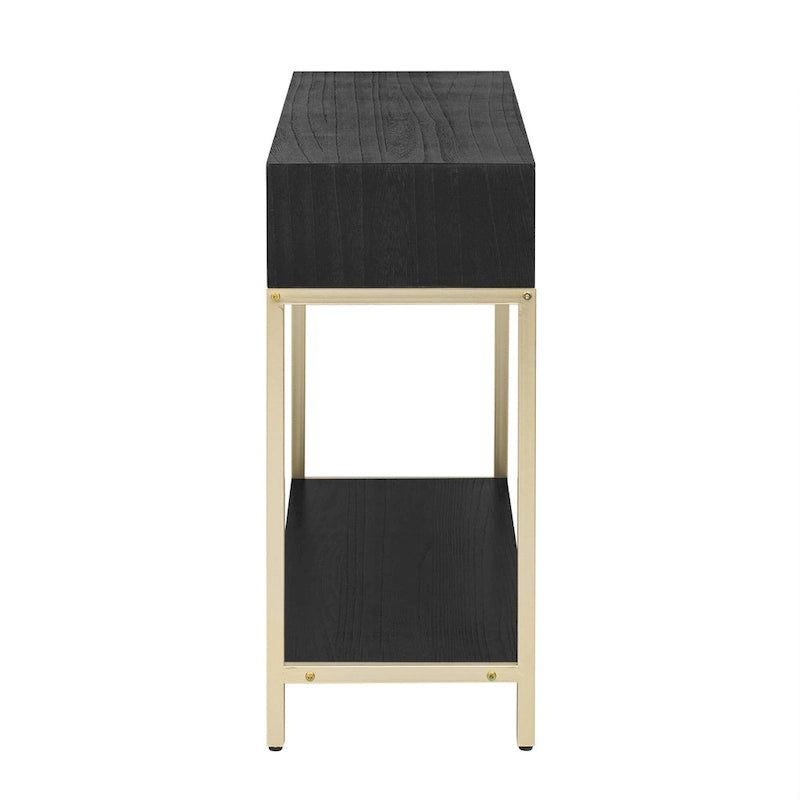 Console rétro en MDF de 45,5 po avec accents dorés, 2 tiroirs de rangement et design géométrique