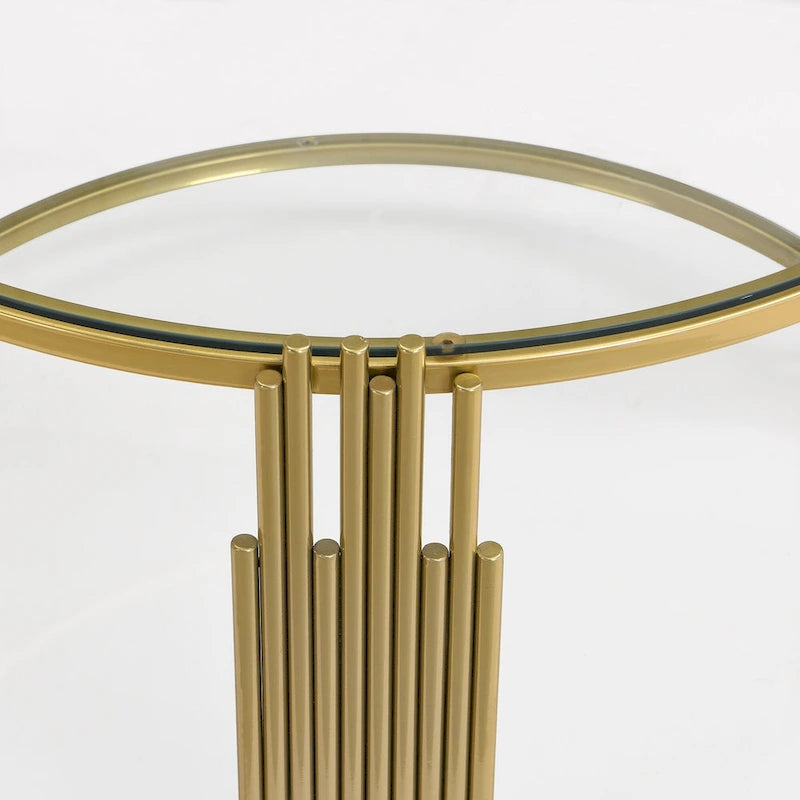 Table basse en verre trempé de 31,5 po avec motif métallique asymétrique et étagère inférieure
