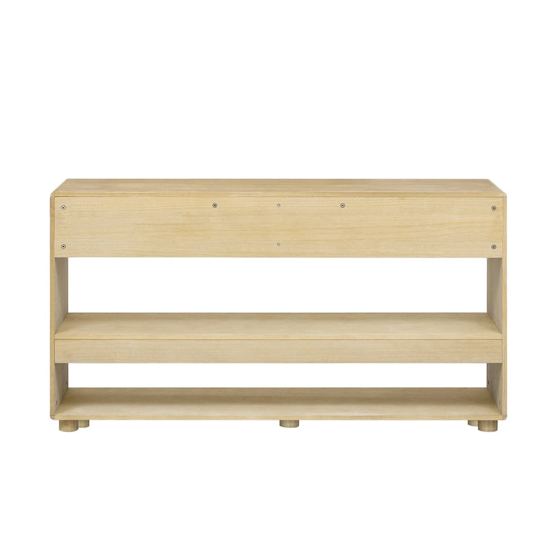Table console en bois massif de 48 po avec 2 tiroirs et 2 étagères, pieds en bois massif et pieds réglables