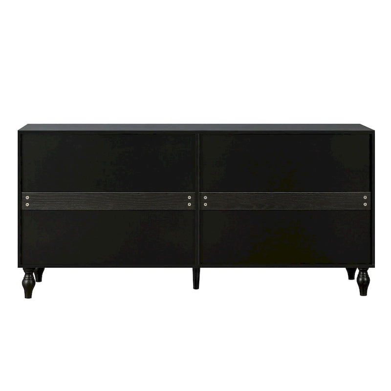 Meuble TV Accent 63 po avec portes sculptées et pieds en bois pour salon