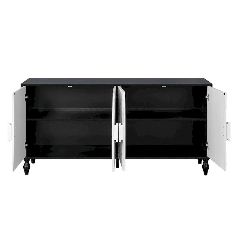 Meuble TV Accent 63 po avec portes sculptées et pieds en bois pour salon