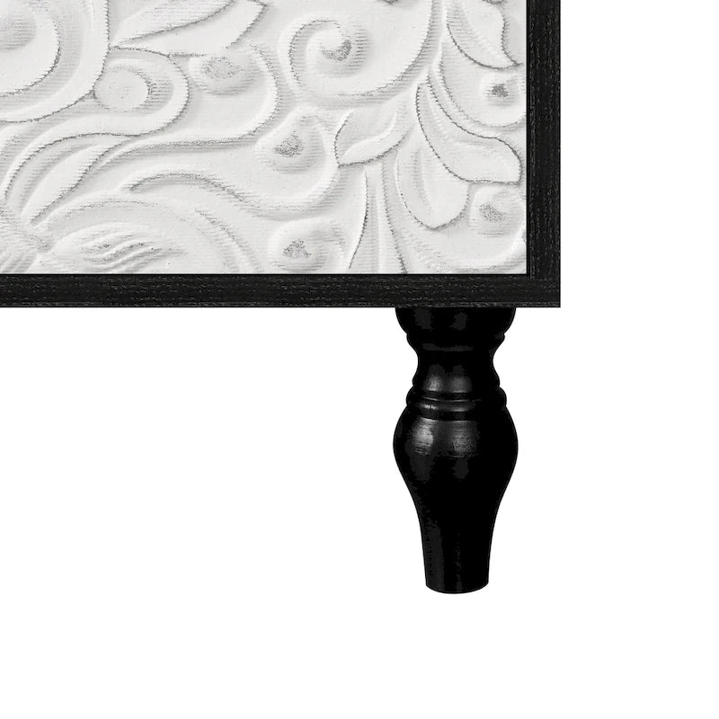 Meuble TV Accent 63 po avec portes sculptées et pieds en bois pour salon