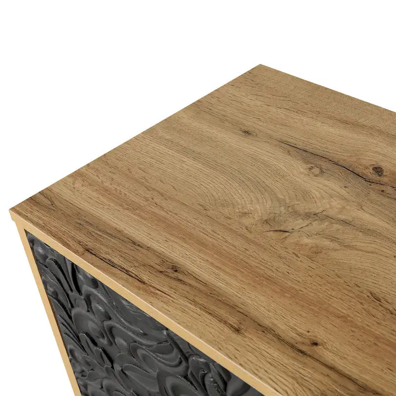 Meuble TV Accent 63 po avec portes sculptées et pieds en bois pour salon