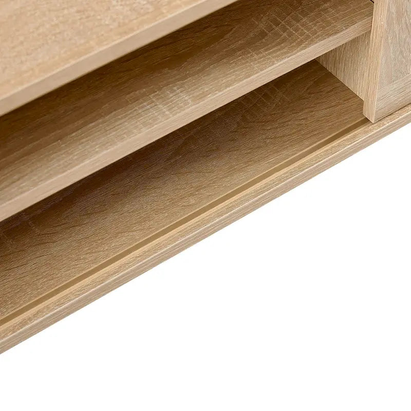 Meuble TV de 55,12 po avec portes coulissantes doubles, pieds en bois massif et étagère réglable pour salon