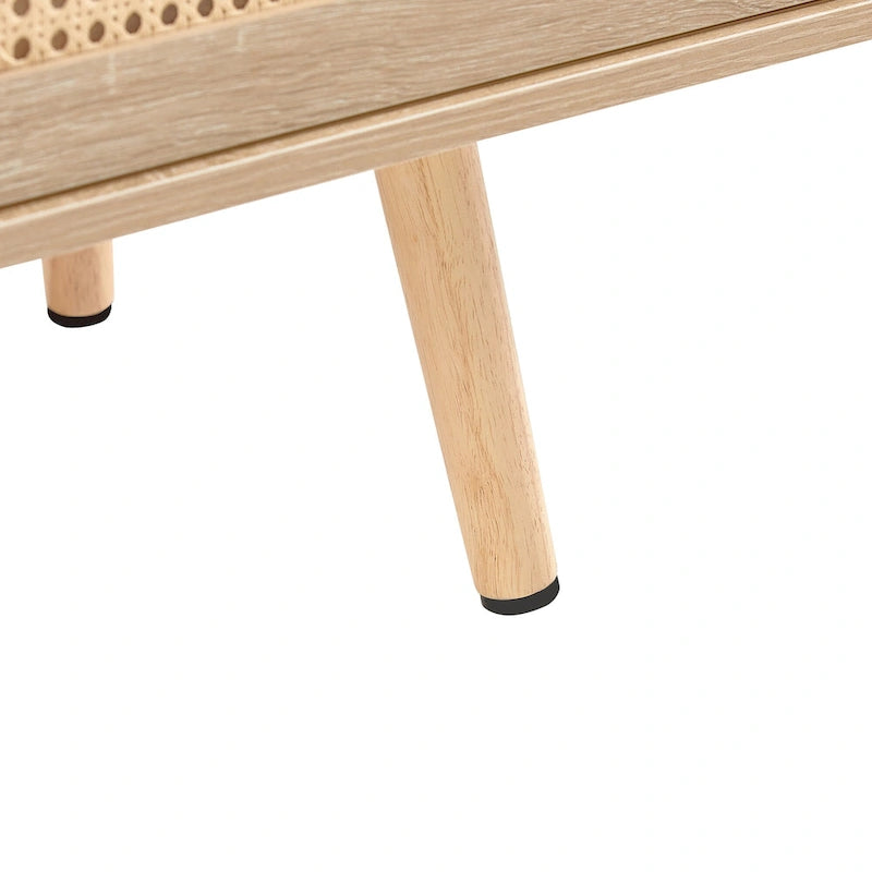 Meuble TV de 55,12 po avec portes coulissantes doubles, pieds en bois massif et étagère réglable pour salon
