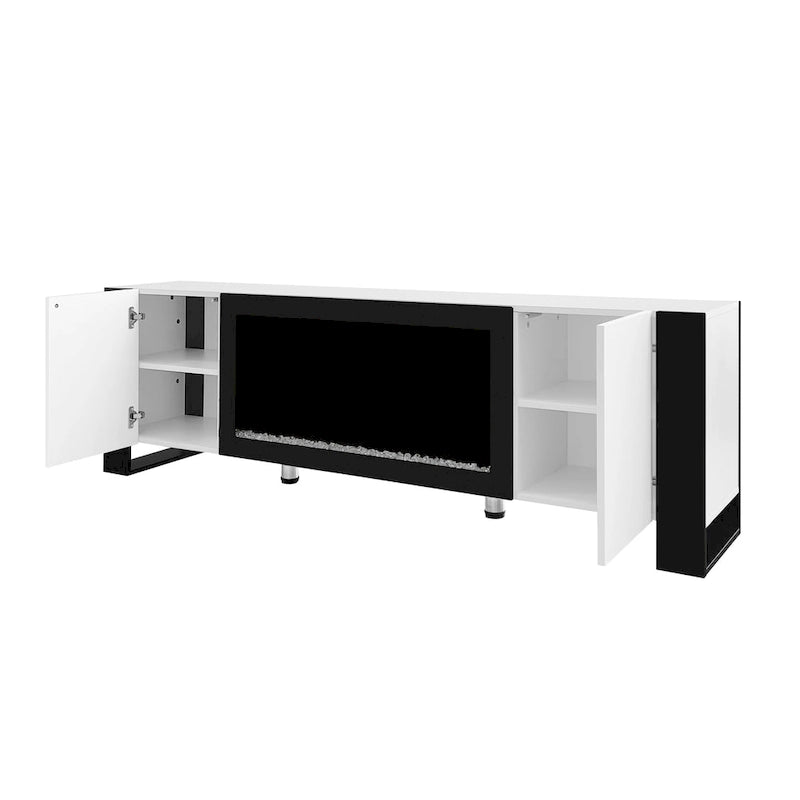 Meuble TV moderne de 68,1 po avec foyer et 2 grands placards pour téléviseurs jusqu'à 78 po