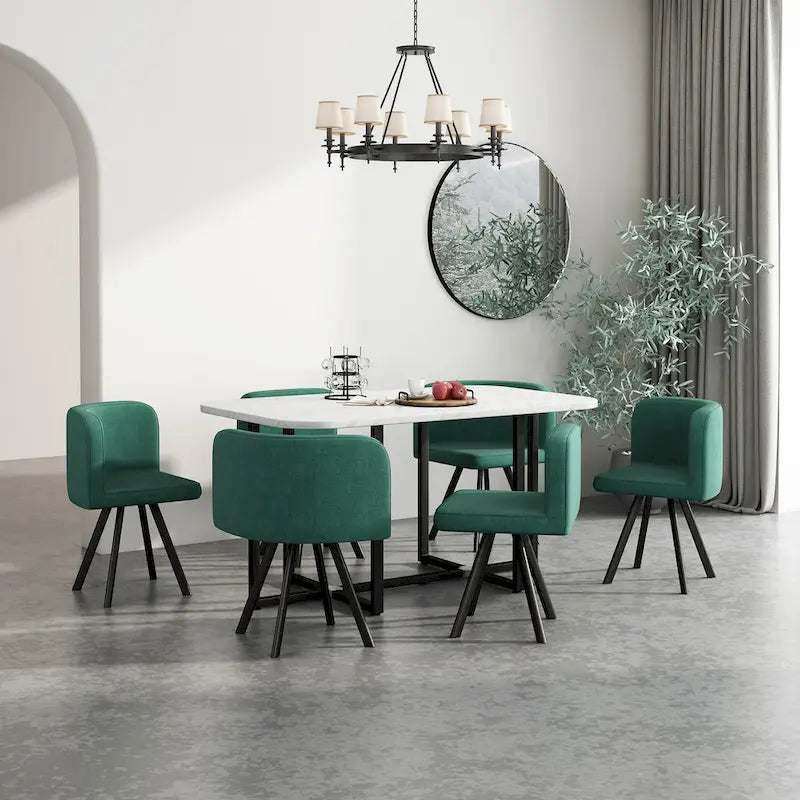 Ensemble de salle à manger moderne 7 pièces avec table rectangulaire en marbre et 6 chaises rembourrées
