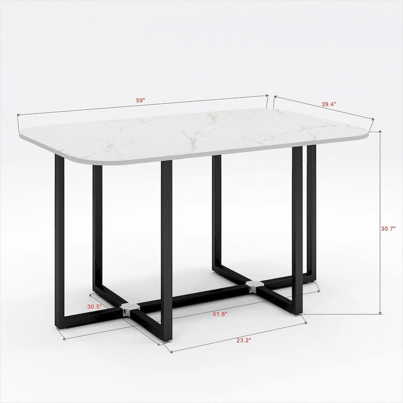 Ensemble de salle à manger moderne 7 pièces avec table rectangulaire en marbre et 6 chaises rembourrées