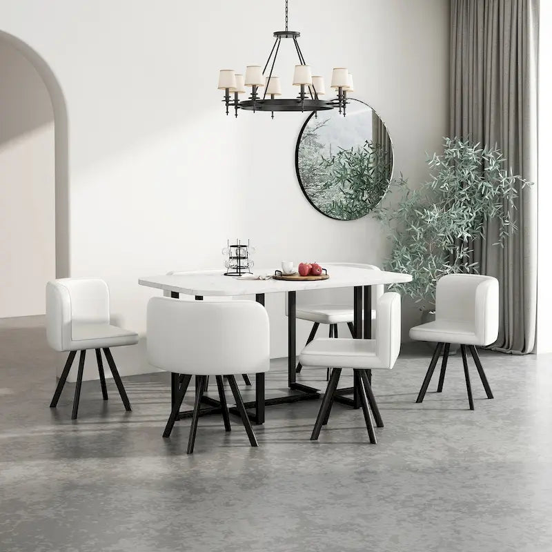 Ensemble de salle à manger moderne 7 pièces avec table rectangulaire en marbre et 6 chaises rembourrées