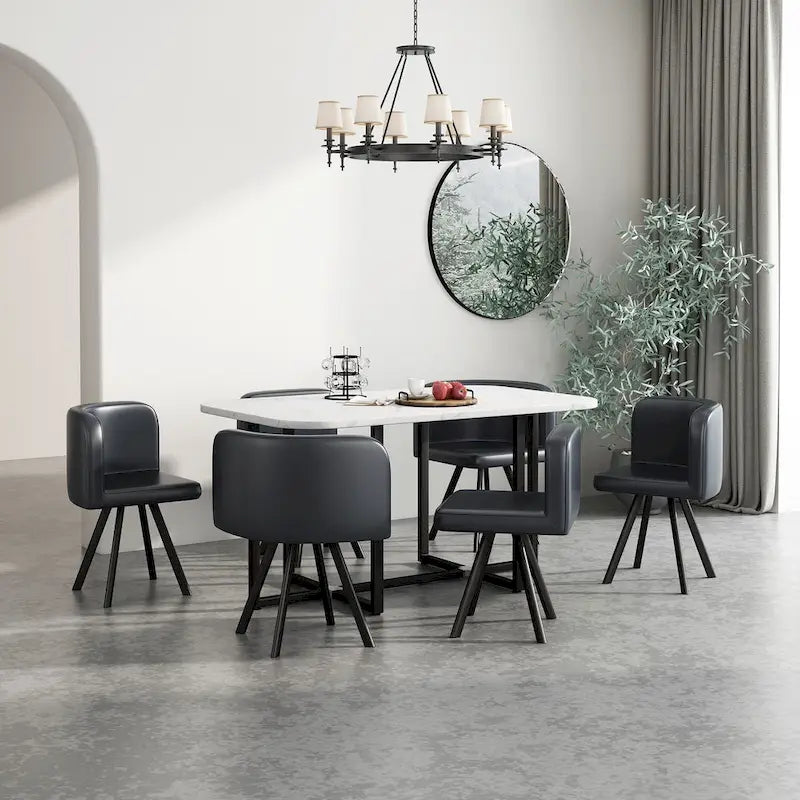 Ensemble de salle à manger moderne 7 pièces avec table rectangulaire en marbre et 6 chaises rembourrées