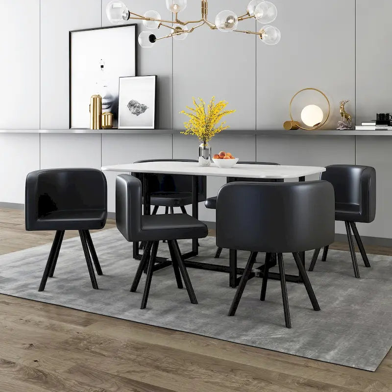 Ensemble de salle à manger moderne 7 pièces avec table rectangulaire en marbre et 6 chaises rembourrées
