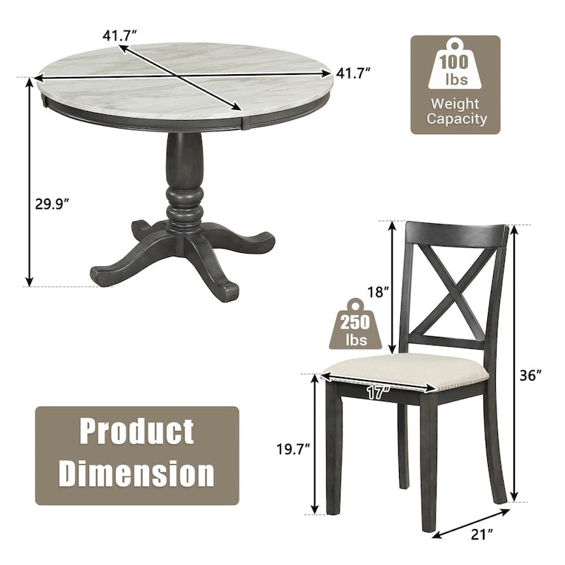 Ensemble de salle à manger moderne 5 pièces en bois avec table ronde et chaises
