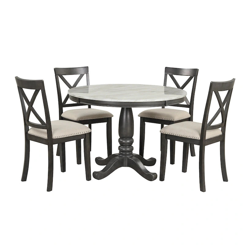 Ensemble de salle à manger moderne 5 pièces en bois avec table ronde et chaises