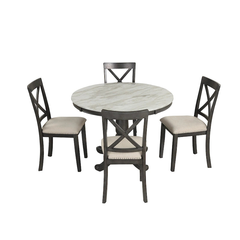 Ensemble de salle à manger moderne 5 pièces en bois avec table ronde et chaises
