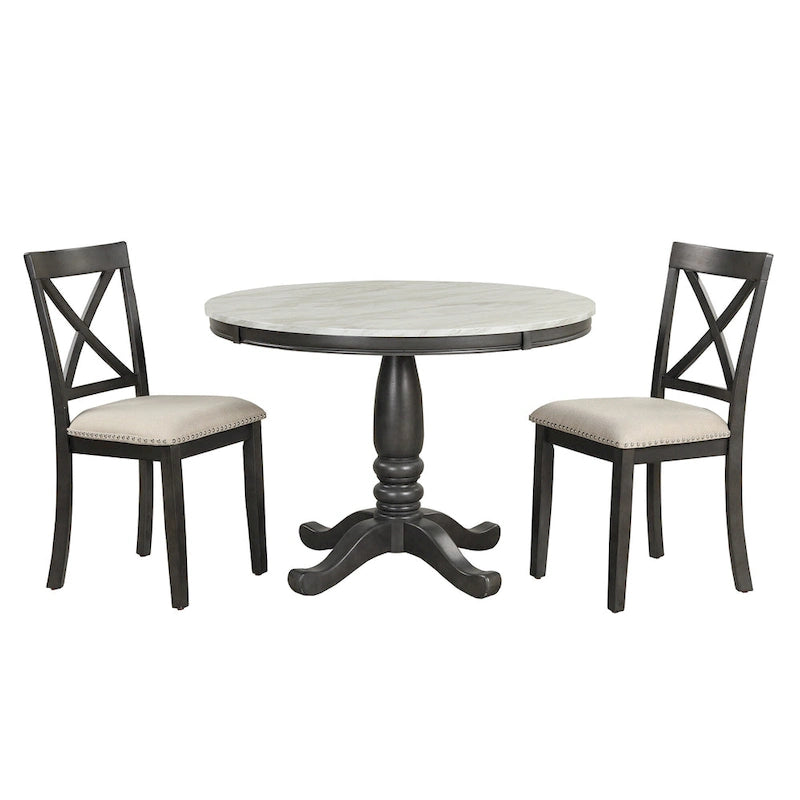 Ensemble de salle à manger moderne 5 pièces en bois avec table ronde et chaises