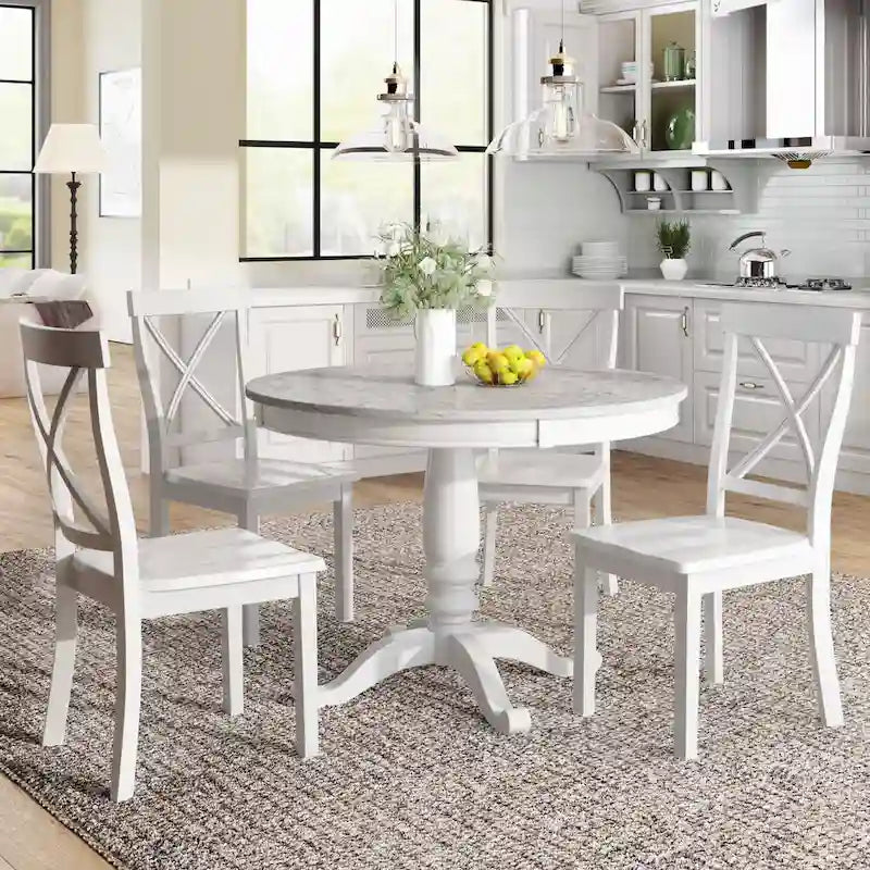 Ensemble de salle à manger moderne 5 pièces en bois avec table ronde et chaises