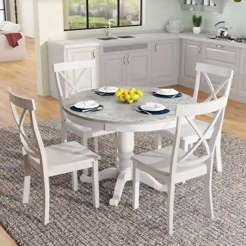Ensemble de salle à manger moderne 5 pièces en bois avec table ronde et chaises