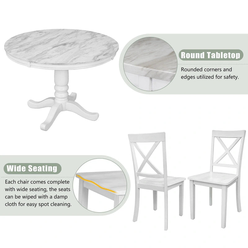 Ensemble de salle à manger moderne 5 pièces en bois avec table ronde et chaises
