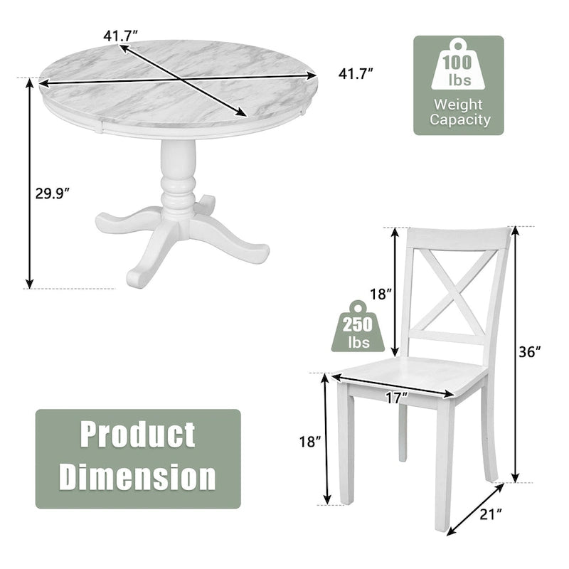 Ensemble de salle à manger moderne 5 pièces en bois avec table ronde et chaises