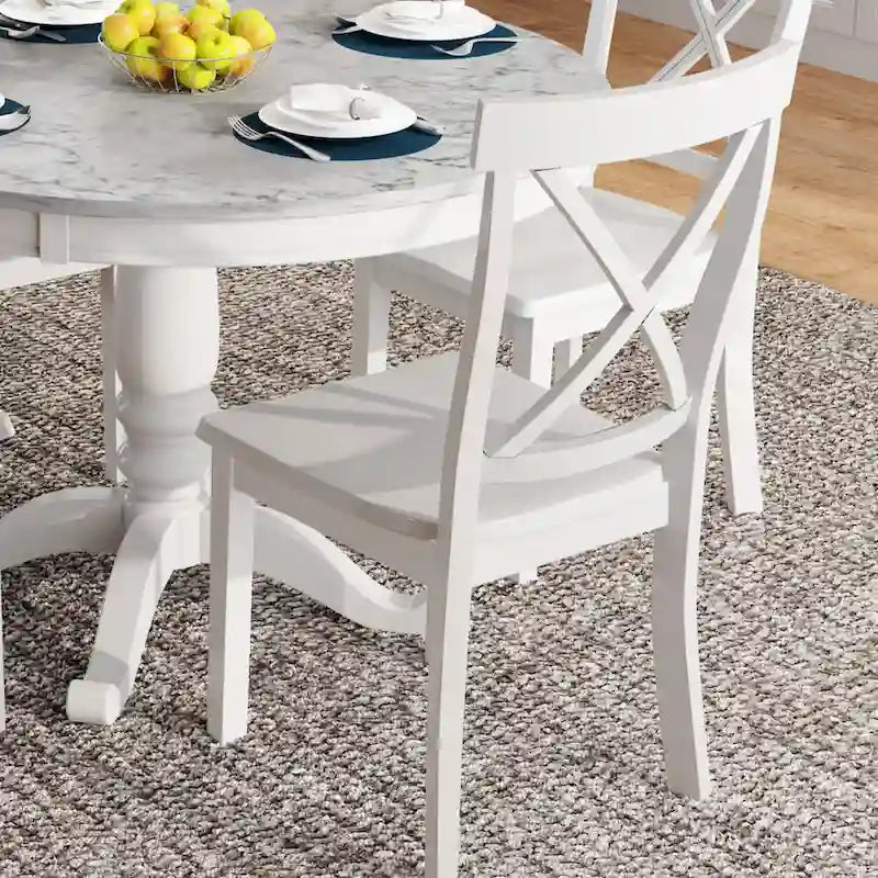Ensemble de salle à manger moderne 5 pièces en bois avec table ronde et chaises