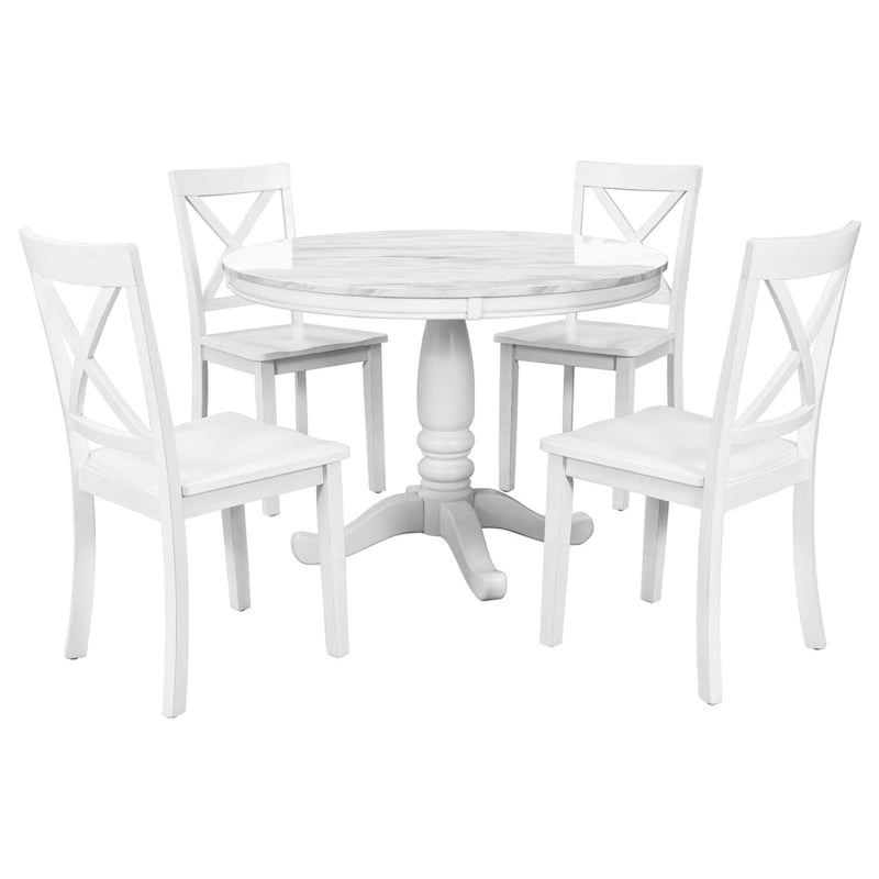 Ensemble de salle à manger moderne 5 pièces en bois avec table ronde et chaises