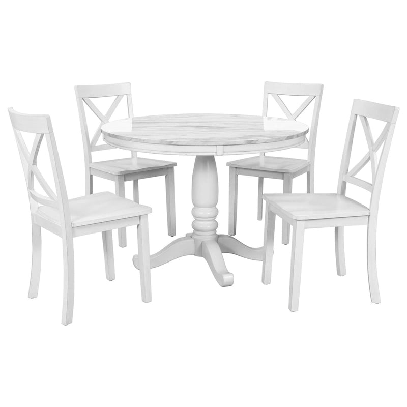 Ensemble de salle à manger moderne 5 pièces en bois avec table ronde et chaises