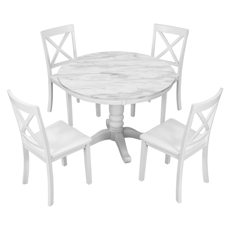 Ensemble de salle à manger moderne 5 pièces en bois avec table ronde et chaises