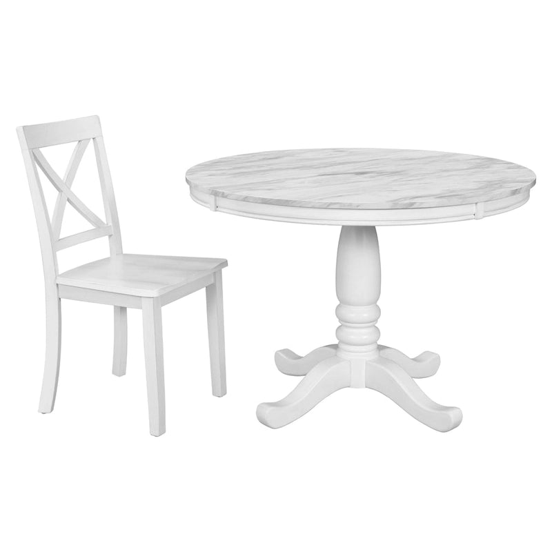 Ensemble de salle à manger moderne 5 pièces en bois avec table ronde et chaises