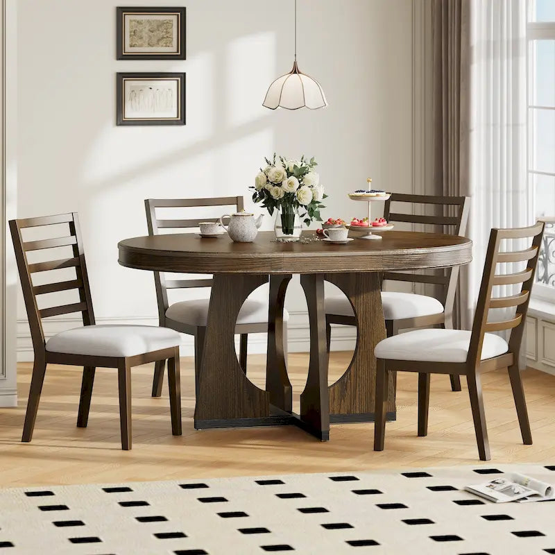 Ensemble de salle à manger vintage 5 pièces avec table à rallonge et 4 chaises