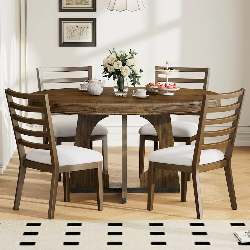 Ensemble de salle à manger vintage 5 pièces avec table à rallonge et 4 chaises