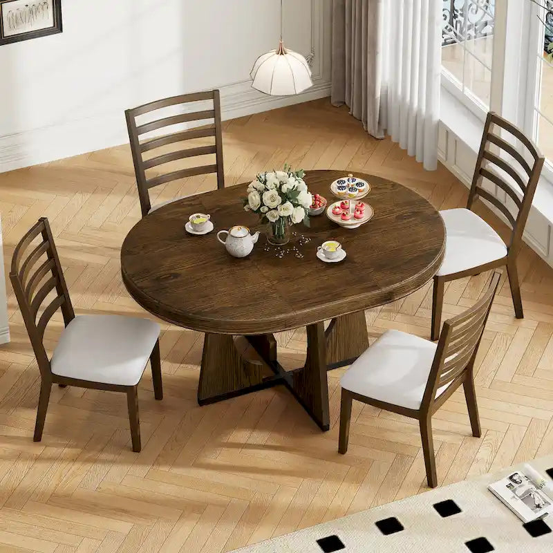Ensemble de salle à manger vintage 5 pièces avec table à rallonge et 4 chaises
