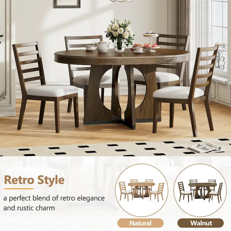 Ensemble de salle à manger vintage 5 pièces avec table à rallonge et 4 chaises