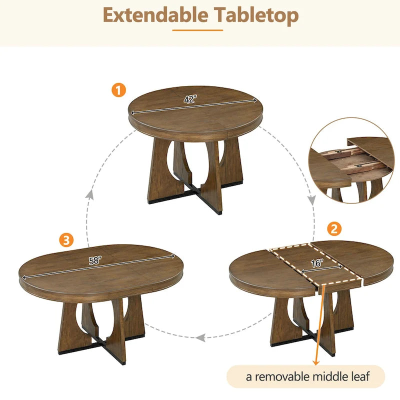 Ensemble de salle à manger vintage 5 pièces avec table à rallonge et 4 chaises
