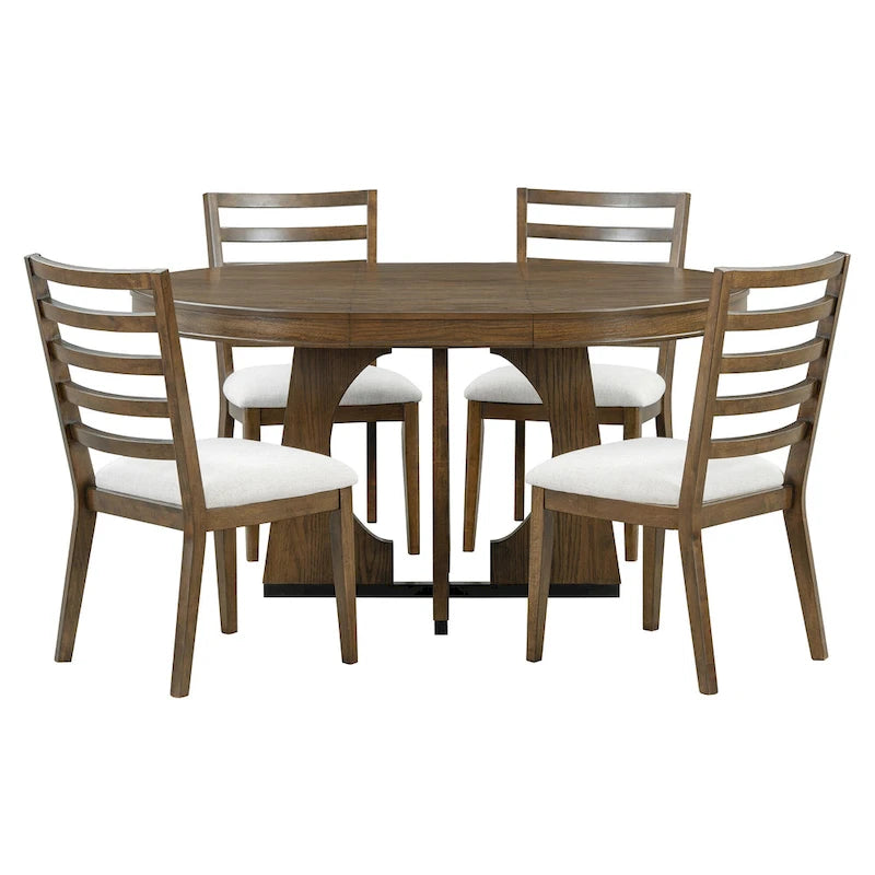 Ensemble de salle à manger vintage 5 pièces avec table à rallonge et 4 chaises