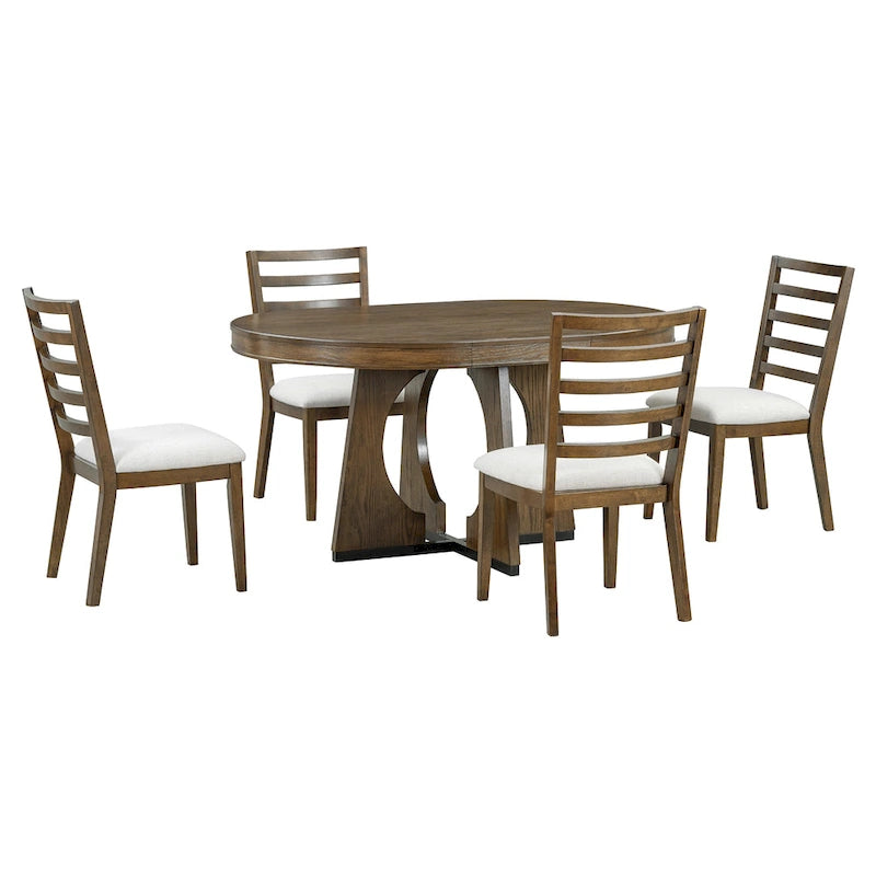 Ensemble de salle à manger vintage 5 pièces avec table à rallonge et 4 chaises