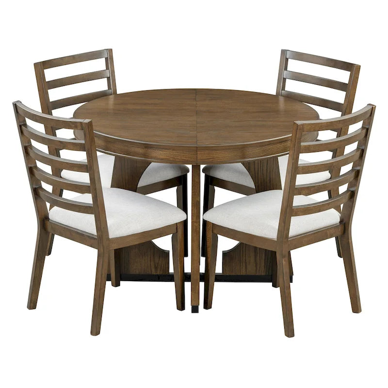 Ensemble de salle à manger vintage 5 pièces avec table à rallonge et 4 chaises