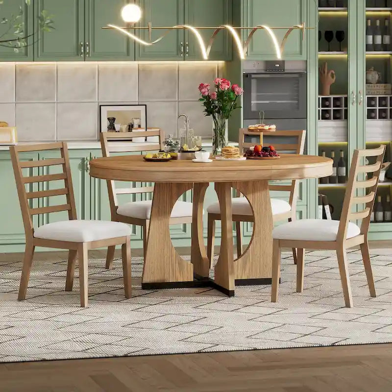 Ensemble de salle à manger vintage 5 pièces avec table à rallonge et 4 chaises