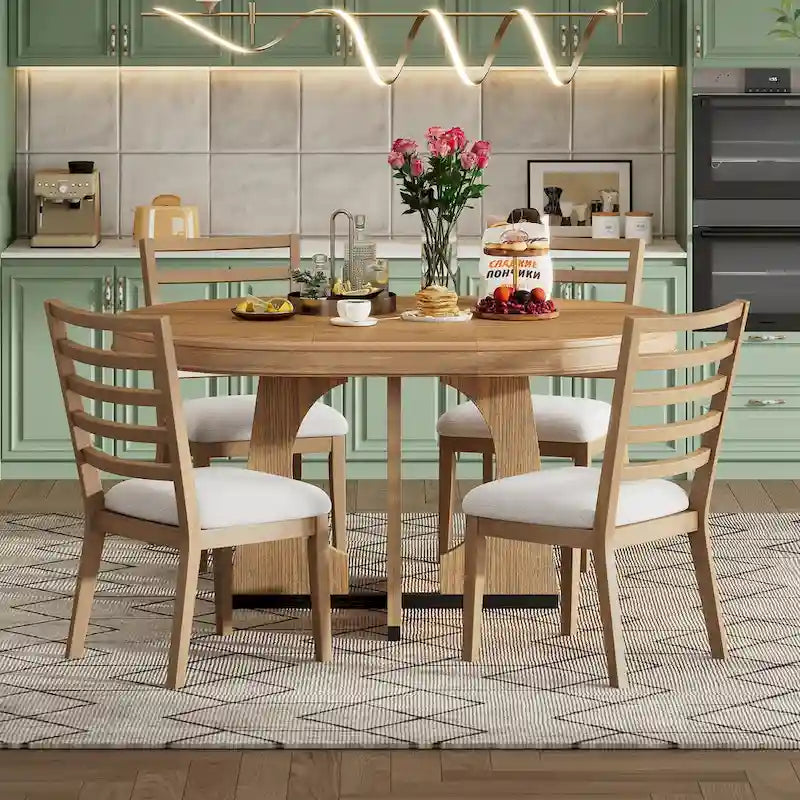 Ensemble de salle à manger vintage 5 pièces avec table à rallonge et 4 chaises