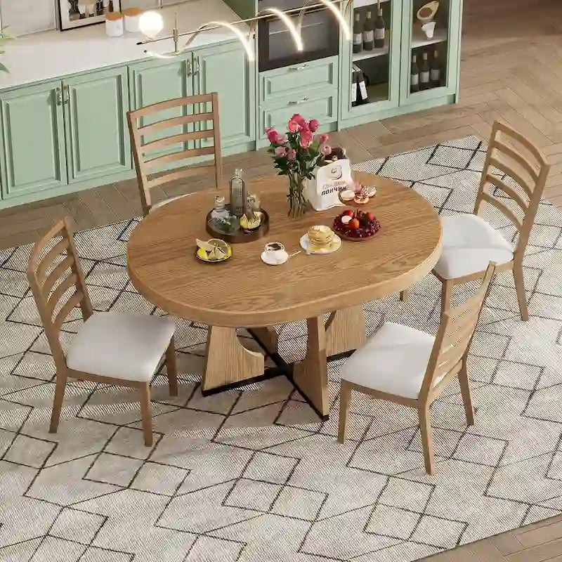 Ensemble de salle à manger vintage 5 pièces avec table à rallonge et 4 chaises