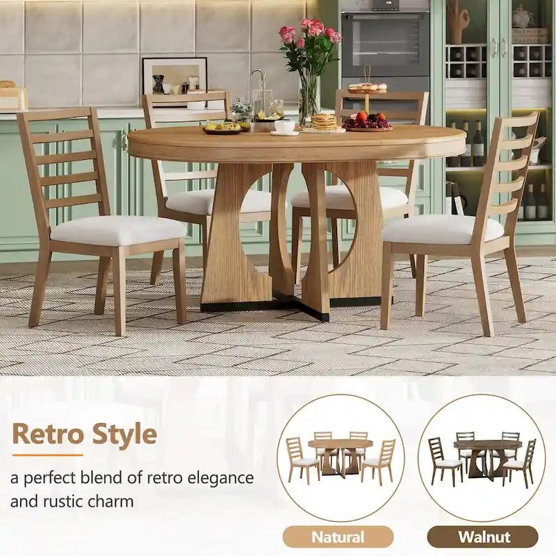 Ensemble de salle à manger vintage 5 pièces avec table à rallonge et 4 chaises