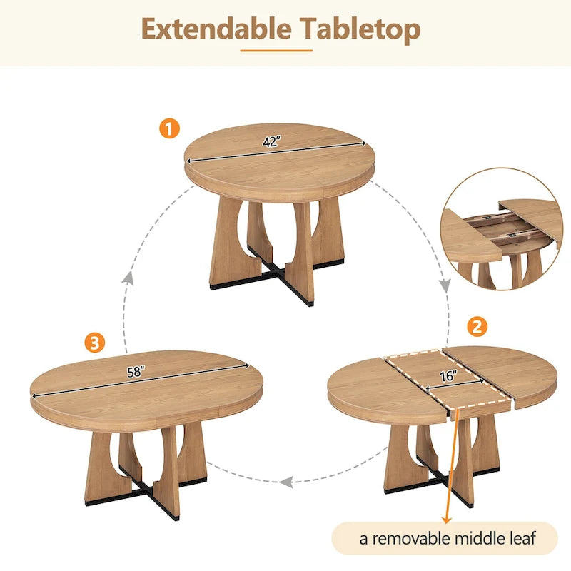 Ensemble de salle à manger vintage 5 pièces avec table à rallonge et 4 chaises